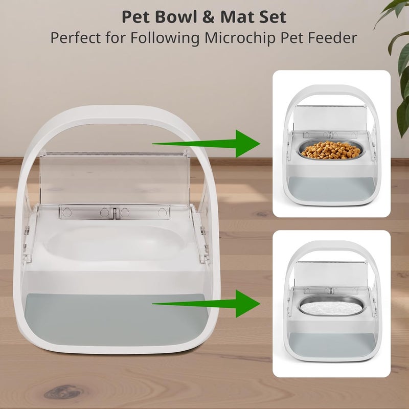 Baofum Stainless Steel Bowl for Automatic Microchip Cat Pet Feeder, Sealing Ring Design for Keeping Food Fresh and Reducing Odor, SUS 304, Easy to Clean, 2 Bowl & 1 Mat Set - Image 2